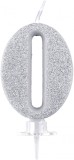 Lumanare pentru tort PARTY GO, cifra 0, ceara, argintiu, 9 cm