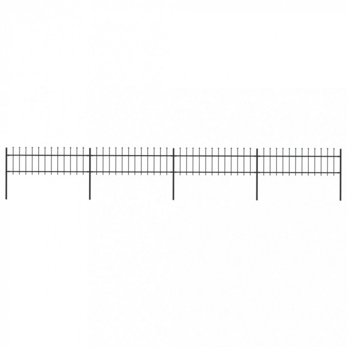 vidaXL Gard de grădină cu v&acirc;rf suliță, negru, 6,8 x 0,6 m, oțel