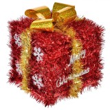 Decor Crăciun Tinsel, 12x12x12cm, Roșu, Panglică Aurie, Mesaj &Ccedil;&times;Merry Christmas&Ccedil;Ł, Plastic