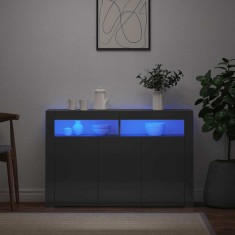 Servantă cu lumini LED, gri extralucios, 115,5x30x75 cm foto