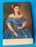 Carte Postala veche - Portret - Fata in rochie albastra, Circulata, Printata