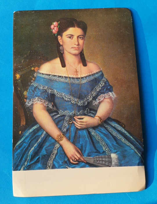 Carte Postala veche - Portret - Fata in rochie albastra