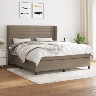 vidaXL Pat box spring cu saltea, gri taupe, 160x200 cm material textil 3128057 foto