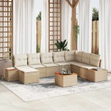 vidaXL Set de canapele pentru grădină cu pernă 9 pcs Bej Rattan poli 3348152