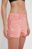 Salewa pantaloni scurți outdoor Puez culoarea roz, neted, medium waist, 00-0000028315