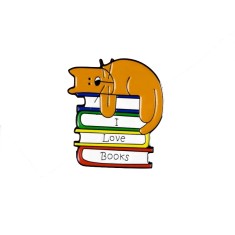 Insigna pisica peste carti - I love books pin