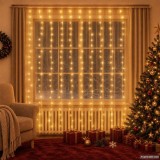 Instalatie lumini tip perdea 300 LED alb cald 3x3 m 8 functii