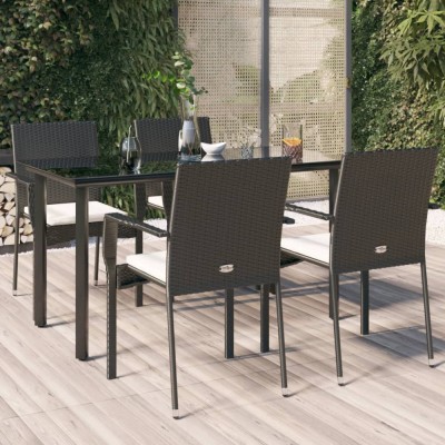 vidaXL Set mobilier de grădină cu perne, 5 piese, negru, poliratan foto