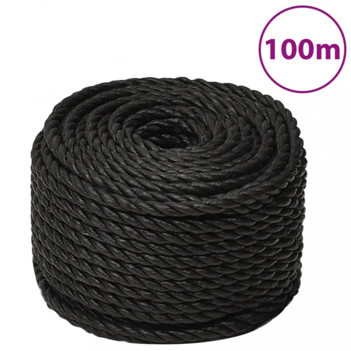 Fr&acirc;nghie de lucru, negru, 16 mm, 100 m, polipropilenă