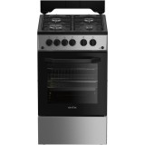 Aragaz Arctic AGG5611DTLBN, Gaz, 4 arzatoare, Aprindere electrica plita/cuptor, Safety Plus, Grill, Timer, Arzatoare cu eficienta ridicata, 50 cm, Sil