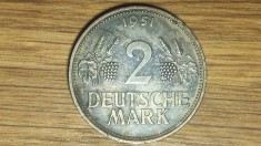 Germania - moneda de colectie rara - 2 Deutsche Mark 1951 D - an unic de batere - f frumoasa !