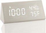 Ceas cu alarmă Dital, cu afișaj electronic al orei LED din lemn, 3 setări de ala