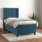vidaXL Pat box spring cu saltea, albastru &icirc;nchis, 80x200 cm, catifea