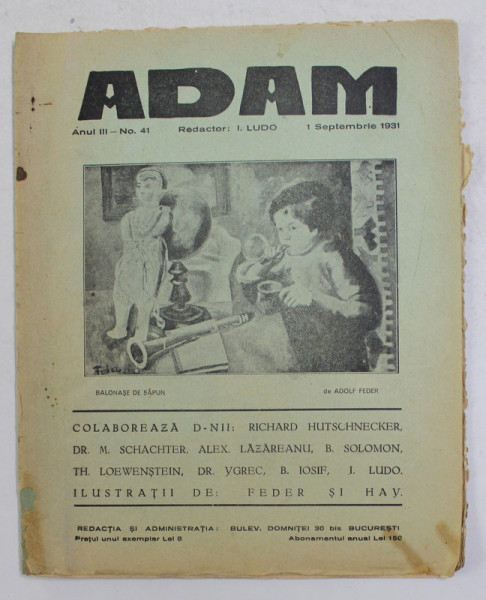 REVISTA ADAM , ANUL III , NO. 41 , 1 SEPTEMBRIE 1931