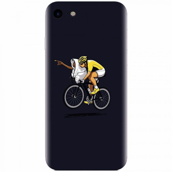 Husa silicon pentru Apple Iphone 8, ET Riding Bike Funny Illustration