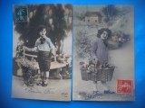 HOPCT 1740 COPII -TCV-ROMANTICA-FRANTA-LOT 2 CARTI POSTALE VECHI-CIRCULATE