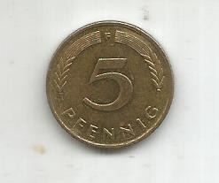 (No2) moneda-RFG Germania-1 PFENNIG-1986 F