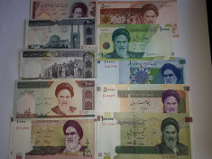 Iran Set 100,200,500,1000,2000,5000,10000,20000,50000,100000 Rials UNC foto