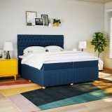 VidaXL Pat box spring cu saltea, albastru, 200x200 cm, textil