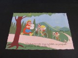 Carte Poștală Umoristică Vintage Franța 1958 &ndash; &quot;Cicliști &icirc;n Peisaj Montan&quot;, Ilustrație A. Dubout, Franta, Necirculata, Printata