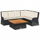 Set sezlonguri de gradina, 5 piese, cu perne, negru, poliratan