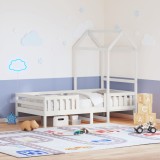 VidaXL Cadru de pat cu acoperiș, alb, 90x190 cm, lemn masiv de pin