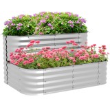 Outsunny Jardinieră de Grădină &Icirc;nălțat cu 2 Niveluri, Jardinieră Galvanizată cu Margine de Siguranță, 120x90x30 cm, Argintiu | Aosom Romania