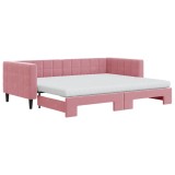 Cumpara ieftin Pat de zi cu extensie si saltea, roz, 90x200 cm, catifea