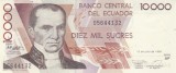 Bancnota Ecuador 10.000 Sucres 12.7.1999 - P127e UNC
