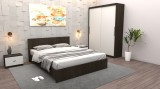 Set Dormitor Tania Wenghe + Alb Pat 160 cm x 200 cm + Noptiere + Dulap cu usi glisante 150 cm x 200 cm