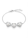 Cumpara ieftin Bratara din Argint 925 cu 3 Inimi din Perle si Zirconiu - Placata cu Rodiu, 5.35g, 17+3 cm
