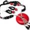 Set cercei, colier si pandantiv, onix negru si howlite rosu, set femei 33135