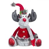 Figurină Decorativă Crăciun, Model Cerb, Culoare Gri și Roșu, &Icirc;nălțime 48cm, Material Poliester, Oem