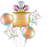 Set 5 baloane din folie pentru petrecerea fetitei, multicolore, tematica Happy Birthday, Oem