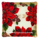 Farfurie Sticlă, Model Crăciuniță, Roșu Ecru, 25x25cm, Oem