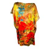 Rochie tip poncho T dama, rosu aprins/galben, one size
