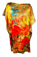 Rochie tip poncho T dama, rosu aprins/galben, one size