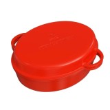 Oala cu capac Steinzeitwerk din fonta emailata, 6 l, 8kg, 2in1, pentru cuptor, plita, gaz, electric, cu inductie, ovala, 35x25x17 cm, Rosu,