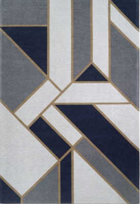 Covor Premium Model DYWAN GATSBY DARK BLUE, Gri, Bleumarin, Bej, Marime 160 x 230 cm, Tesatura Plata, Poliester, Bumbac, Antiderapant, Antialergic, Li foto