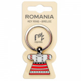 Breloc fata, costum traditional Romania, placare argintie, MB424