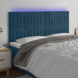 vidaXL Tăblie de pat cu LED, albastru &icirc;nchis, 180x5x118/128cm, catifea 3122726