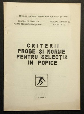 sport POPICE &amp;ndash; CRITERII PROBE NORME pt Selectie UZ INTERN 29 pag, tabele foto