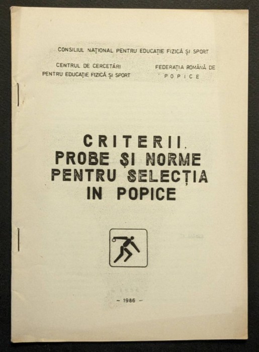 sport POPICE &ndash; CRITERII PROBE NORME pt Selectie UZ INTERN 29 pag, tabele