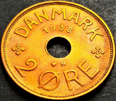 Moneda istorica 2 ORE - DANEMARCA, anul 1938 *cod 4965 B = excelenta! foto