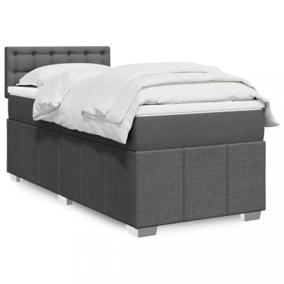 vidaXL Pat box spring cu saltea, gri &amp;icirc;nchis, 100x200 cm, textil 3289294 foto