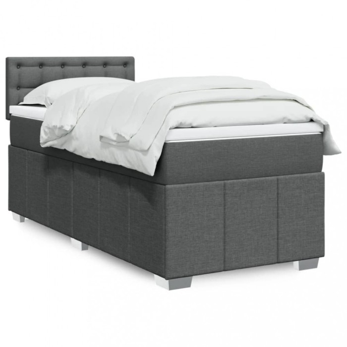 vidaXL Pat box spring cu saltea, gri &icirc;nchis, 100x200 cm, textil 3289294