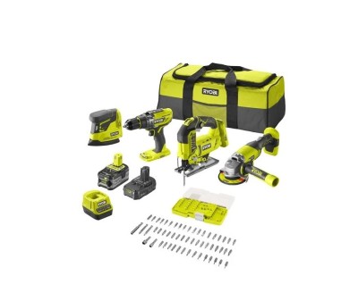 Set scule 18V, masina gaurit, slefuit, polizor, Ryobi, R18CK4F-252S foto