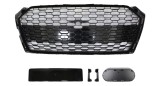 Grila radiator masca fata Audi A5/Sportback, 06.202020, cu gauri senzor parcare; negru, satin; Tip RS5; fara emblema, pentru oglinzi cu camera,