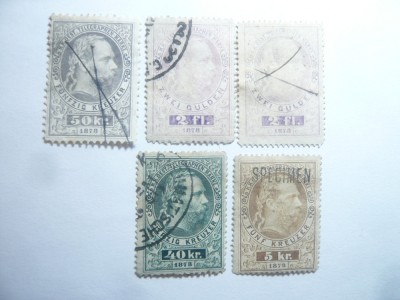 Set Austria 1874 -Timbre Telegraf Tipografiate -Fr Josef , 5 valori stampilate foto