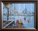 J. Bournet-&quot;Peisaj citadin din Paris&quot;, pictură &icirc;n ulei pe p&acirc;nză, Peisaje, Avangardism